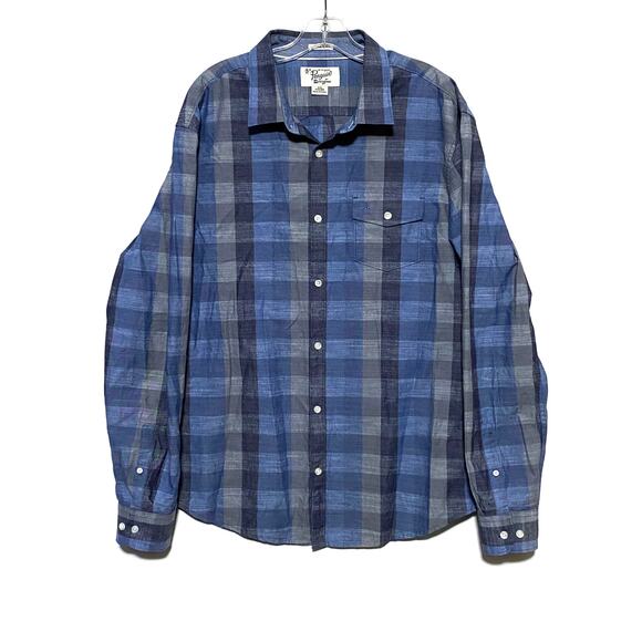 Penguin Heritage Slim Fit Plaid Button Shirt Mens XXL Blue Gray Preppy Classic - Picture 1 of 11